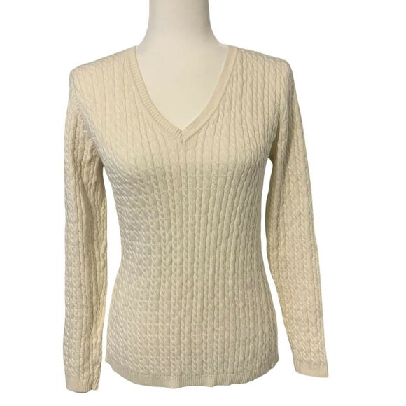 Charter Club Women's Sweater Knit Small Cream Long Sleeve Pullover V Neck - Picture 1 of 10